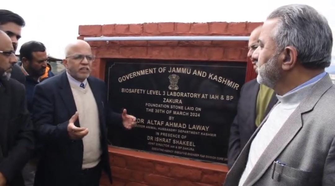 Director, Dr Altaf Ahmad Laway in presence of Joint Director Dr Ishrat Shakeel foundation laying stone of BSL3 at IAH&BP Zakura.